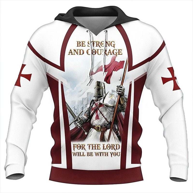 Men's Knights Templar Graphic Prints Hoodie Hoodies Sweatshirt Streetwear Designer Long Sleeve Hooded Daily Sports Black White Print Spring &  Fall Designer3