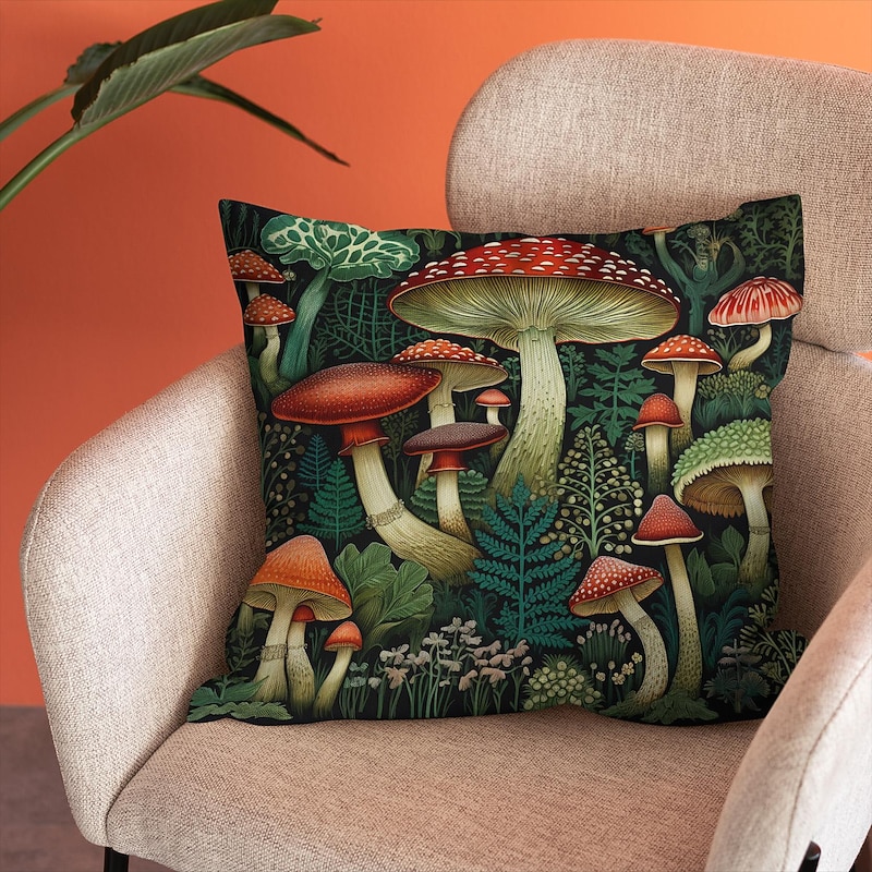 Double Side Pillow Cover 1PC Fantasy Mushroom Soft Decorative Square Cushion Case Pillowcase for Bedroom Livingroom Sofa Couch Chair 16