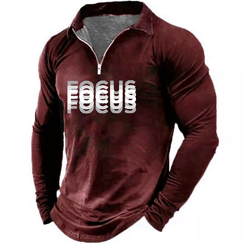 Men's Long Sleeve Quarter-Zip Pullover 'FOCUS' Graphic Lifestyle Fitness Top3