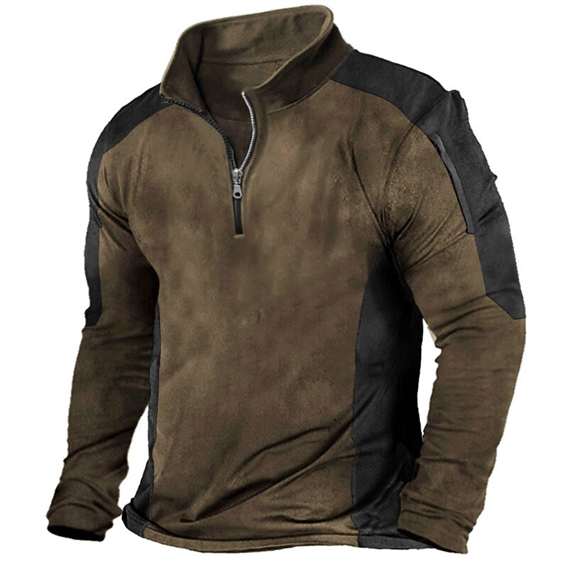 Men's T Shirt Tee Top Long Sleeve Shirt Long Sleeve Quarter Zip Summer Color Block Fashion Designer Basic Patchwork Vacation Street Going out Blue Brown Green Top Tee for Men2