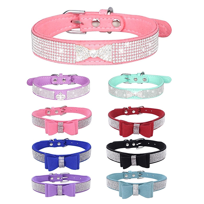 Hot Selling Pet Collar Shiny Rhinestone Dog Collar Bow Tie Cat Collar Comfortable Dog Walking Rope