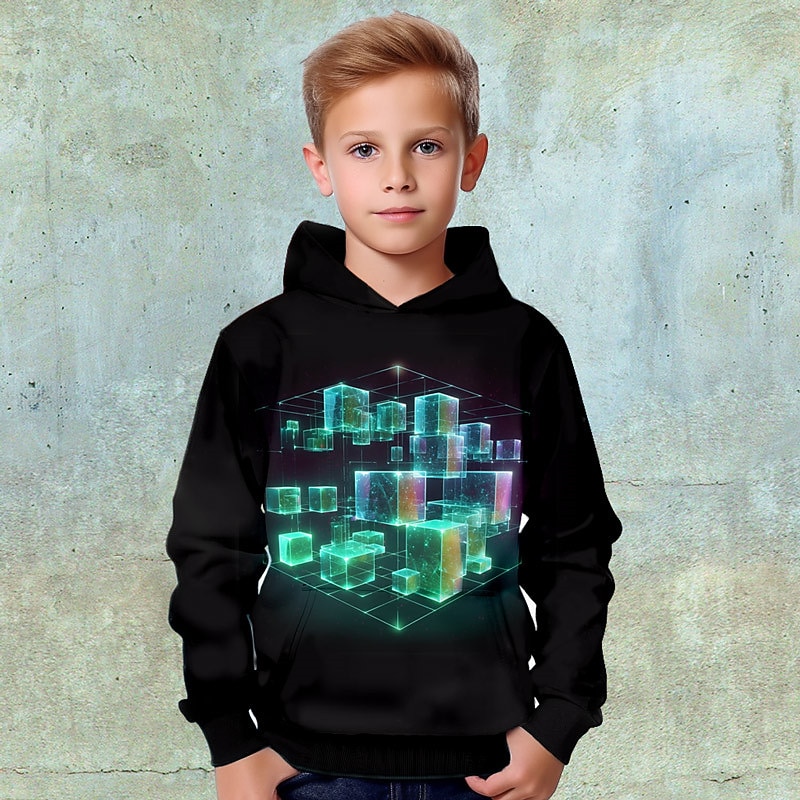 Boys 3D Graphic Geometric Color Block Hoodie Long Sleeve 3D Print Spring Fall Winter Fashion Streetwear Cool Kids 3-12 Years Outdoor Casual Daily Regular Fit2