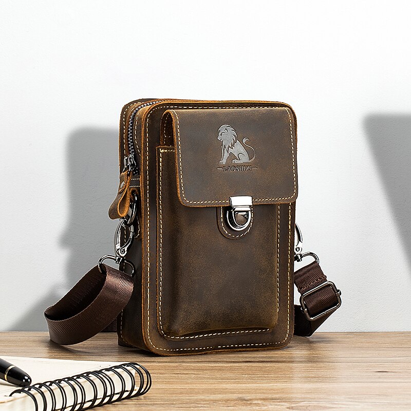 Men's Vintage Brown Leather Crossbody Bag with Adjustable Strap and Multiple Compartments - Ideal for Travel and Daily Use4