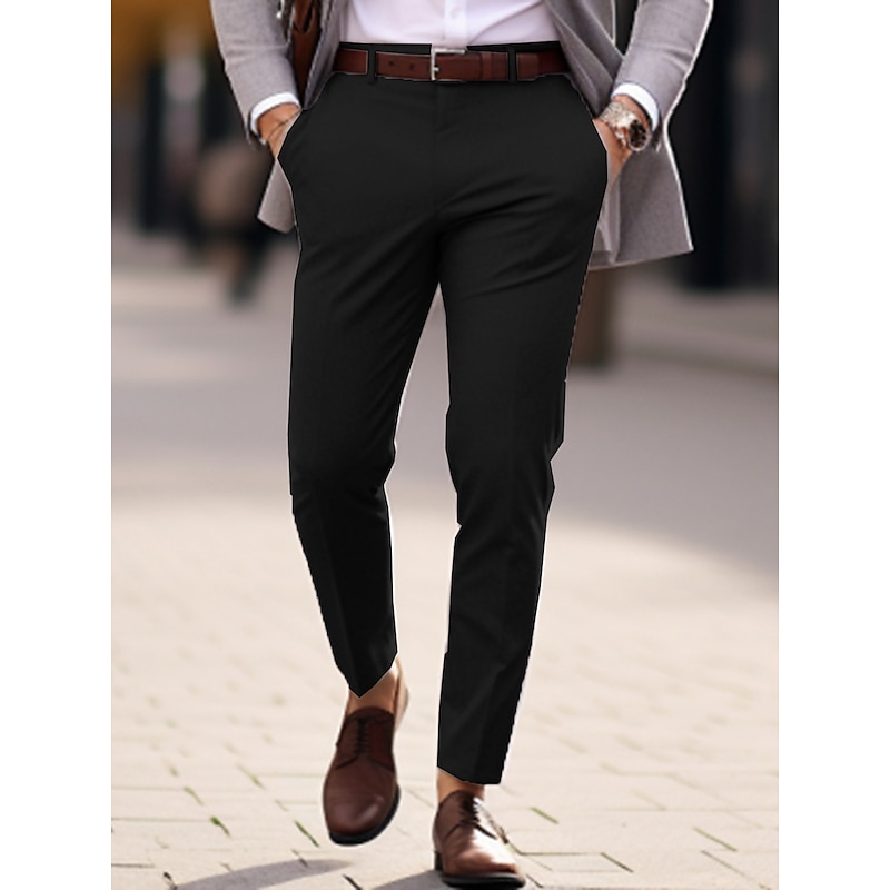 Men's Dress Pants Trousers Suit Pants Pocket Plain Comfort Breathable Outdoor Daily Going out Fashion Casual Black Blue2