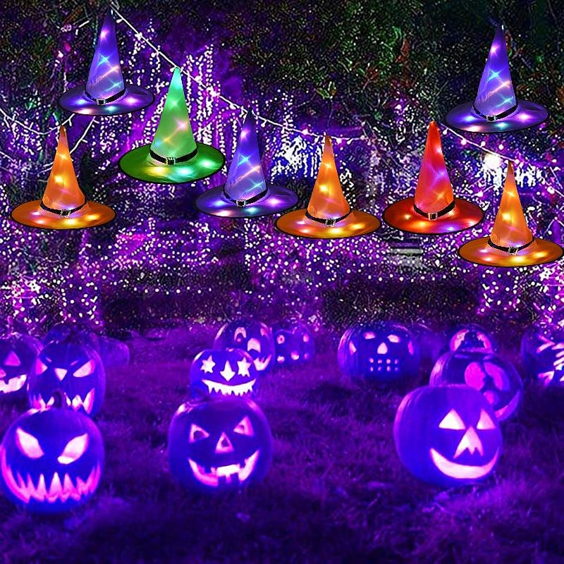 1Pcs Halloween LED Witch Hat Glowing Witches Hat Halloween Costume Props Outdoor Tree Hanging Ornament Supplies2
