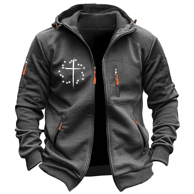 Men's Graphic Prints Cross Hoodies Long Sleeve Sweatshirts  Hooded Fashion Daily Vacation Going out Spring &  Fall Dark Blue Dark Gray Clothing Apparel Designer S M L XL 2XL 3XL2