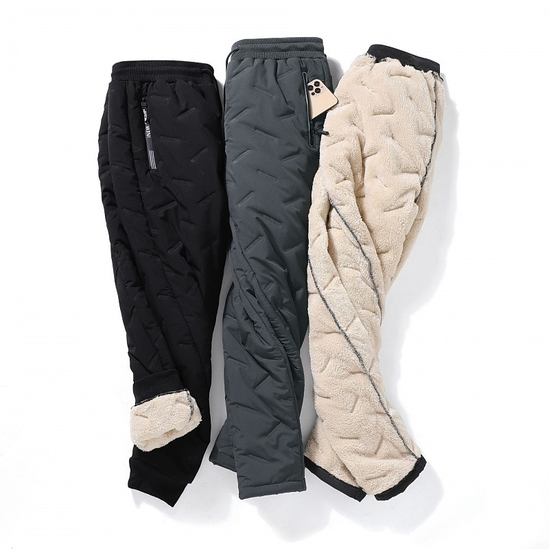 Men's Fleece Pants Trousers Winter Pants Casual Pants Pocket Plain Comfort Soft Outdoor Daily Going out Fashion Casual Black Black Straight Leg3