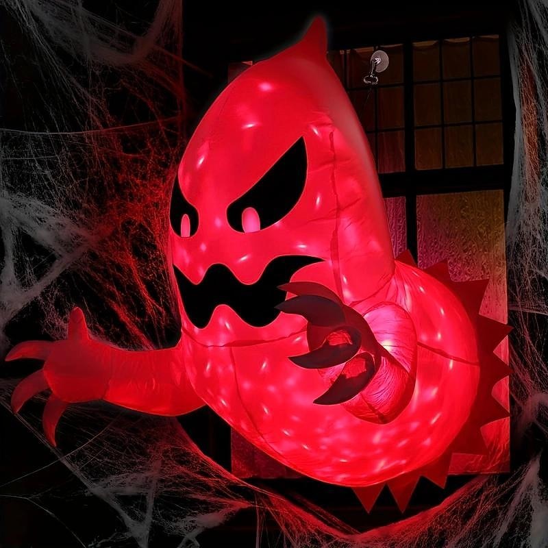 Halloween Inflatables Decorations Outdoor Lighted Ghost Broke Out From Window With Rotating Fire Flame Lights Blow Up Scary Halloween Decorations Party Outside Indoor Yard Garden Lawn Decor