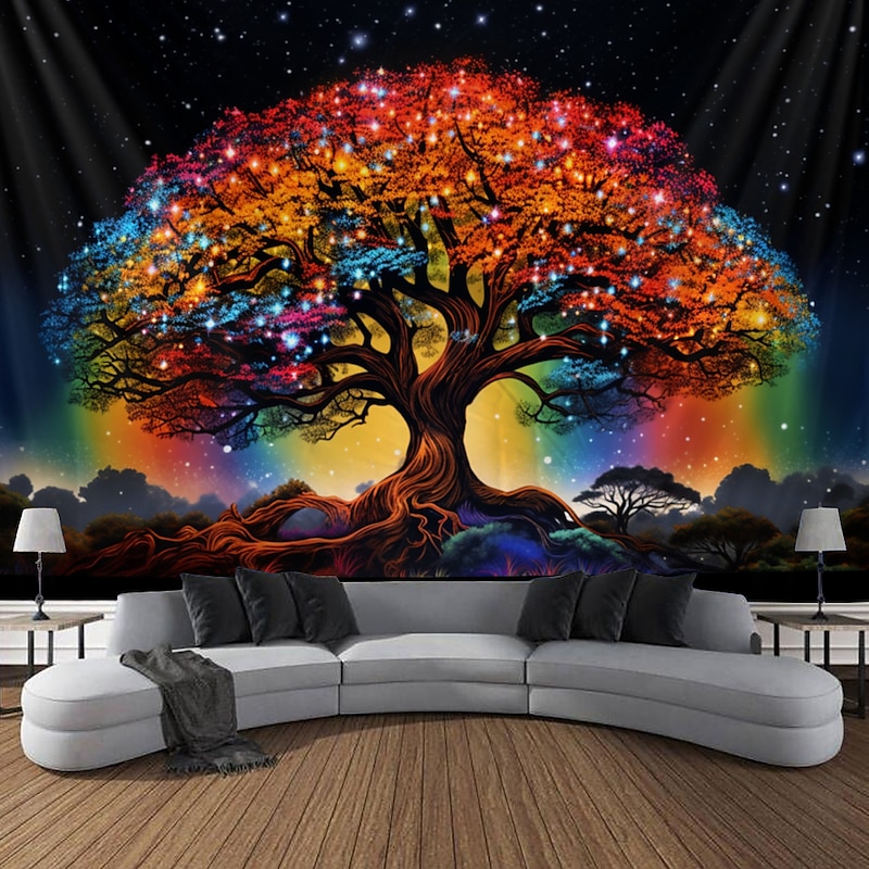Blacklight Tapestry UV Reactive Glow in the Dark Boho Tree of Life Hanging Tapestry Wall Art Mural for Living Room Bedroom2