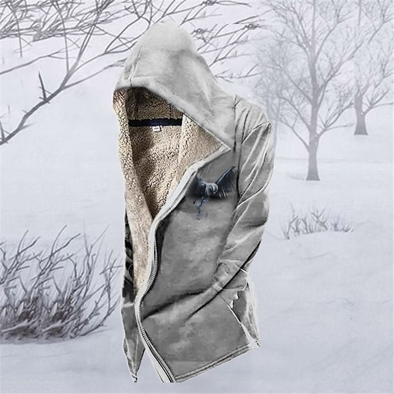 Men's Vintage Eagle Winter Coat Fleece Jacket Coat Comfortable Warm Breathable Fashion Streetwear Casual Daily Sports & Outdoor Daily Wear Going out Zipper Pocket Print Fall & Winter Hoodie Long3
