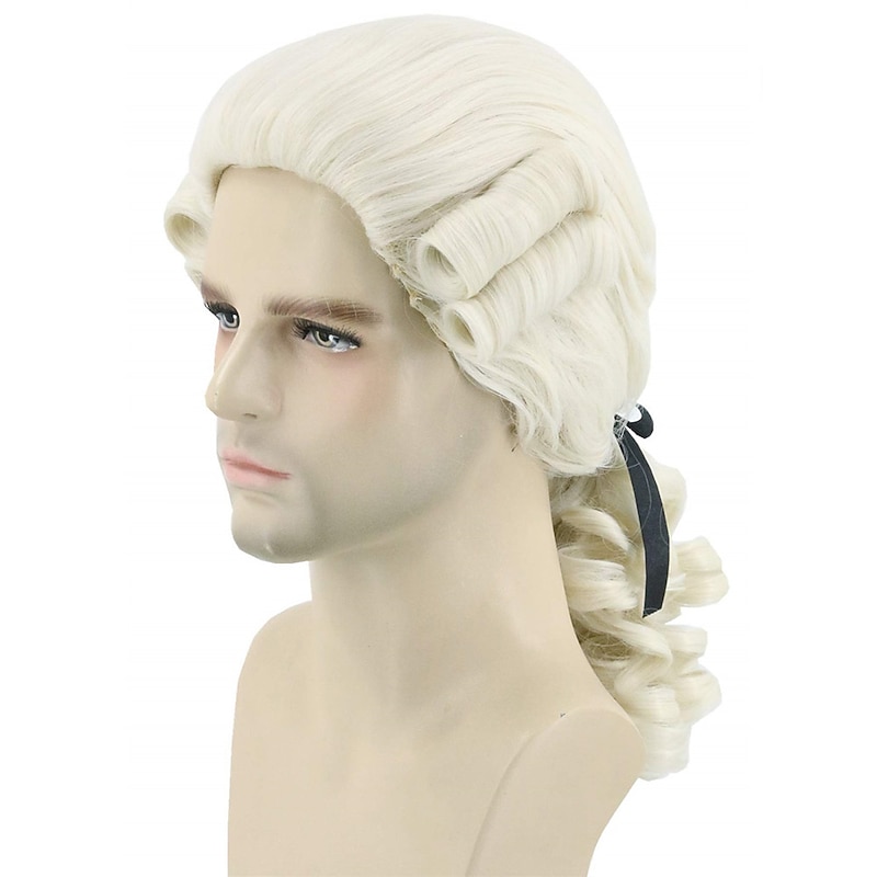 Mens Wig for Colonial Historical Judge Costumes Wig Beige Carnival Cosplay Wigs Halloween Wigs