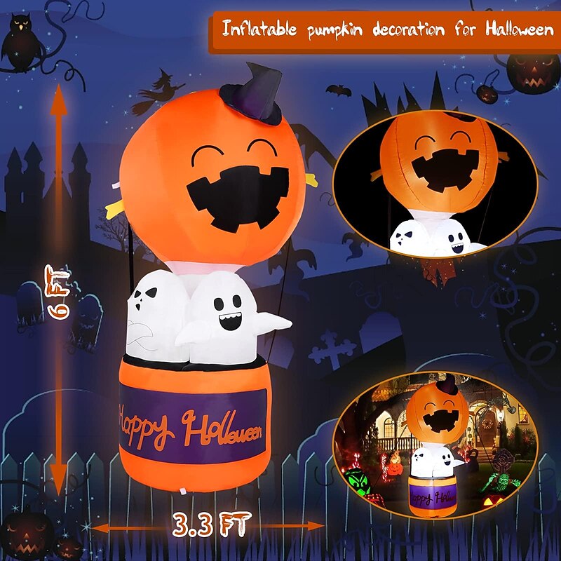 182 cm High Halloween Inflatable Pumpkin Hot Air Balloon Ghost Decorations with LED Light Halloween Indoor Outdoor Garden Decoration2