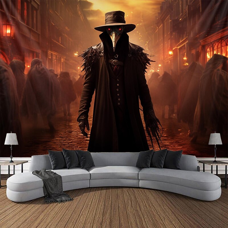 Halloween Plague Doctor Hanging Tapestry Wall Art Large Tapestry Mural Decor Photograph Backdrop Blanket Curtain Home Bedroom Living Room Decoration Halloween Decorations4