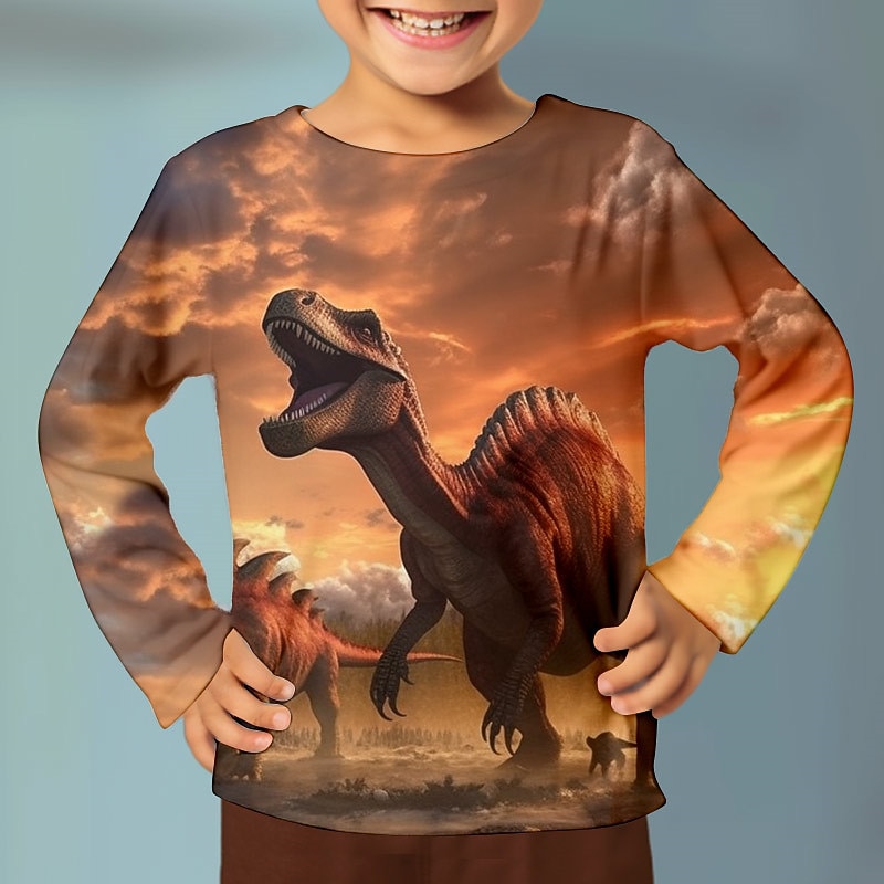 Boys 3D Graphic Animal Dinosaur T shirt Tee Long Sleeve 3D Print Summer Spring Fall Sports Fashion Streetwear Kids 3-12 Years 4-12 Years Outdoor Casual Daily Regular Fit4
