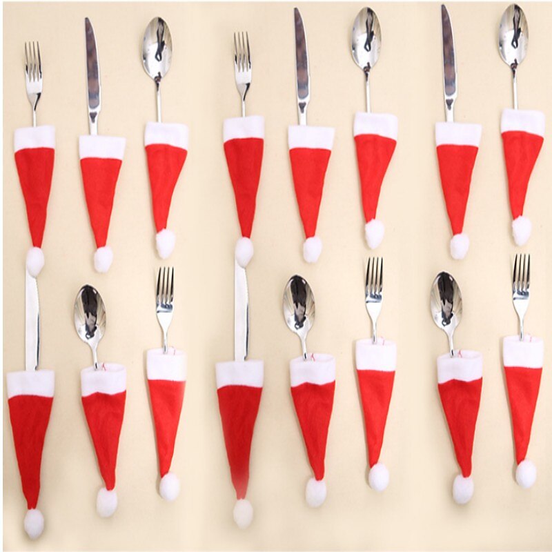 10PCS Christmas Decorations Christmas Hats Non-Woven Hats Christmas Hats Knife And Fork Sets Christmas Wine Bottle Decorations4