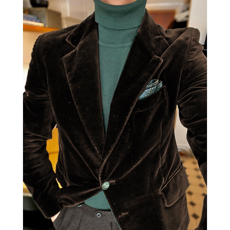 Men's Blazer Jacket Notch Collar Fashion Casual Solid Colored Royal Blue Purple Brown Slim Fit Single Breasted Two-buttons
