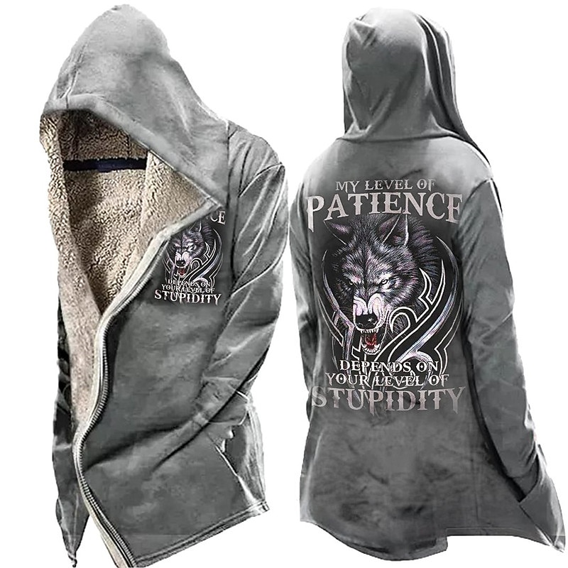 Men's Skull Wolf Letter Winter Coat Fleece Jacket Coat Comfortable Warm Breathable Fashion Streetwear Casual Daily Sports & Outdoor Daily Wear Going out Zipper Pocket Print Fall & Winter Hoodie Long2