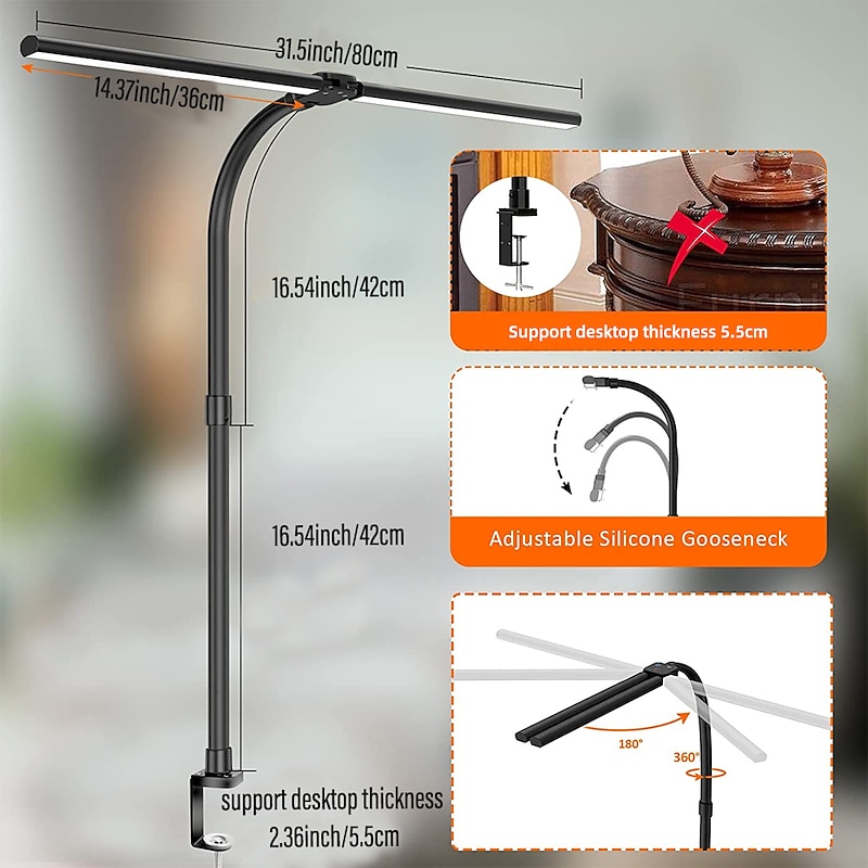 Double Head LED Clip Remote Control Desk Lamp Architect Table Lamp for Home Office Lighting 5 Color Modes and 5 Dimmable3