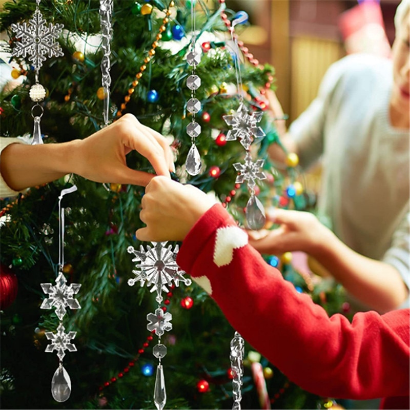 10pcs Crystal Christmas Ornaments for Tree Decorations-Hanging Acrylic Snowflake Icicle Ornaments with Drop Pendants for Winter Wonderland Chandelier Crystals Decorations Supplies2