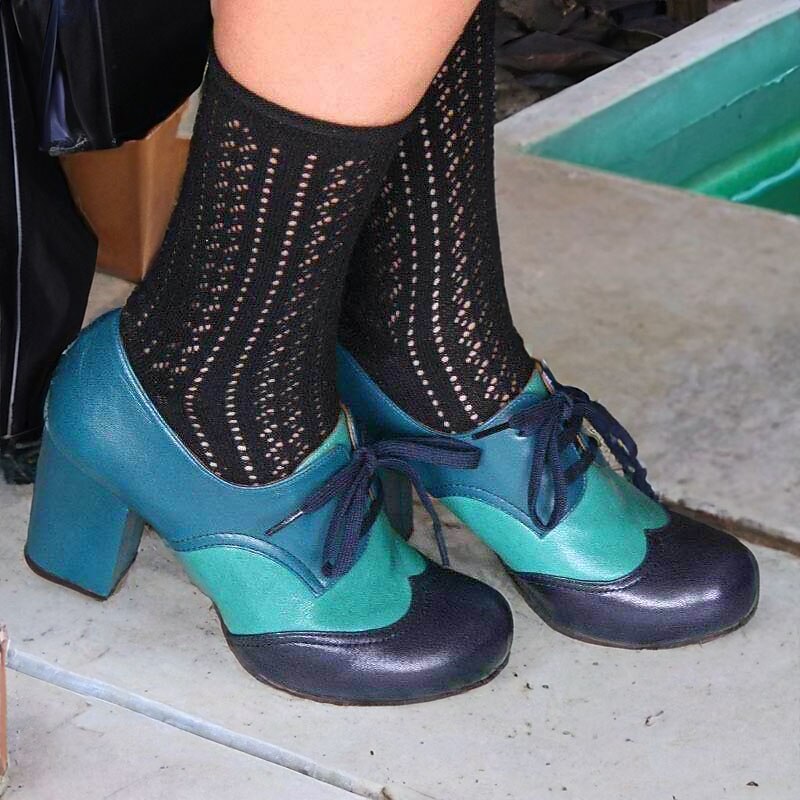 Women's Heels Pumps Boho Bohemia Beach Brogue Wingtip Shoes Party Outdoor Daily Color Block Summer Cone Heel Round Toe Elegant Vacation Cute Leather Buckle Blue3