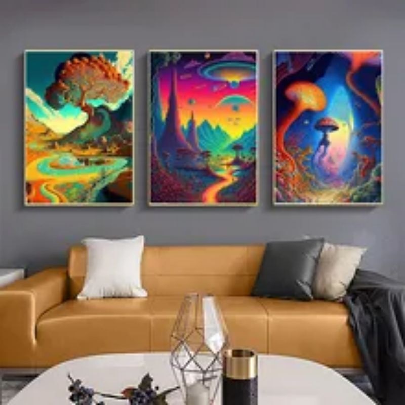Psychedelic Wall Art Canvas Mushroom Nature Prints and Posters Pictures Decorative Fabric Painting For Living Room Pictures No Frame4