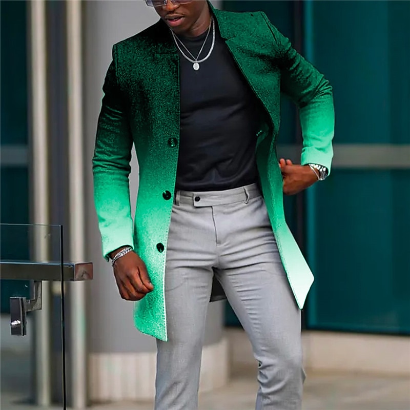 Men's Graphic Prints Gradual Winter Coat Overcoat Coat Warm Comfortable Breathable Fashion Streetwear Business Work Wear to work Going out Pocket Print Fall & Winter Turndown Long Sleeve White Blue4