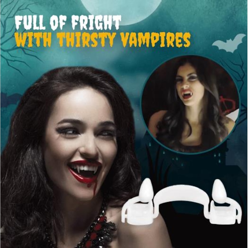 Vampire Fangs, Retractable Halloween Vampire Fangs Teeth, Made of Resin, Werewolf Teeth Glue Set