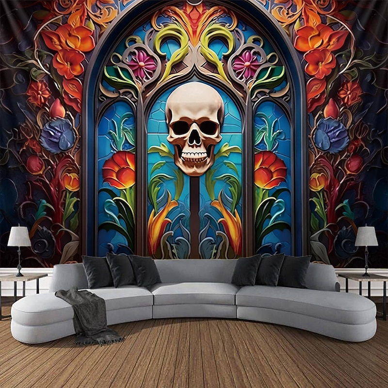Halloween Skull Hanging Tapestry Day of Dead Mexican Wall Art Large Tapestry Mural Decor Photograph Backdrop Blanket Curtain Home Bedroom Living Room Decoration4