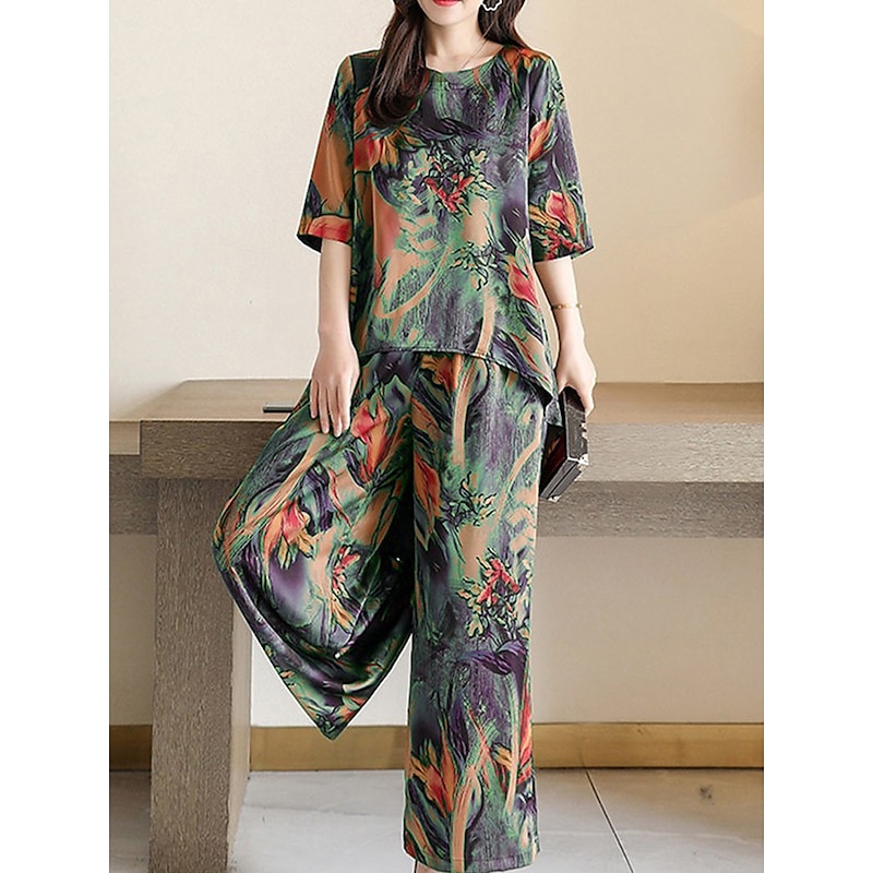 Women's Loungewear Sets Flower Fashion Casual Comfort Street Daily Date Breathable Crew Neck Short Sleeve T shirt Tee Pant Pocket Summer Spring Home Outfits