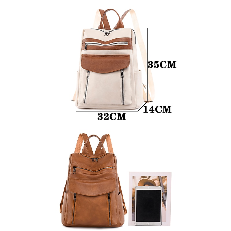 Women's Brown Faux Leather Backpack – Vintage Style Travel Daypack with Multiple Zipper Pockets for School, Work, and Casual Outings3