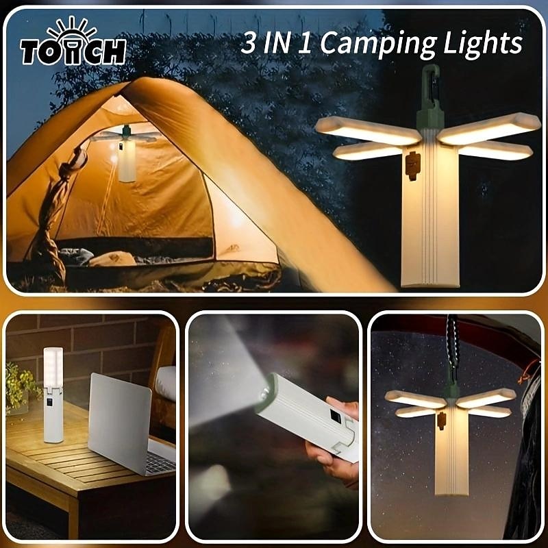 3-In-1 Outdoor Camping Light Foldable LED Light Invisible Hook Tent Light Portable Flashlight And Mobile Phone Charger Suitable For Emergency Situations Hiking And Backpacking Equipment3