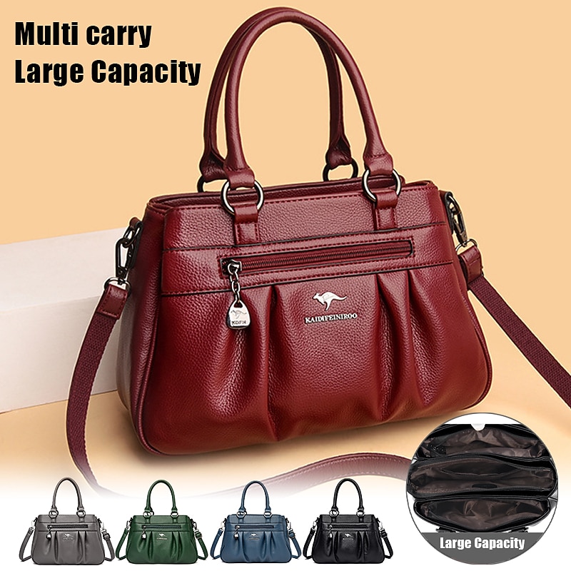 Women's Handbag Boston Bag PU Leather Daily Holiday Zipper Large Capacity Waterproof Durable Solid Color claret Black Blue