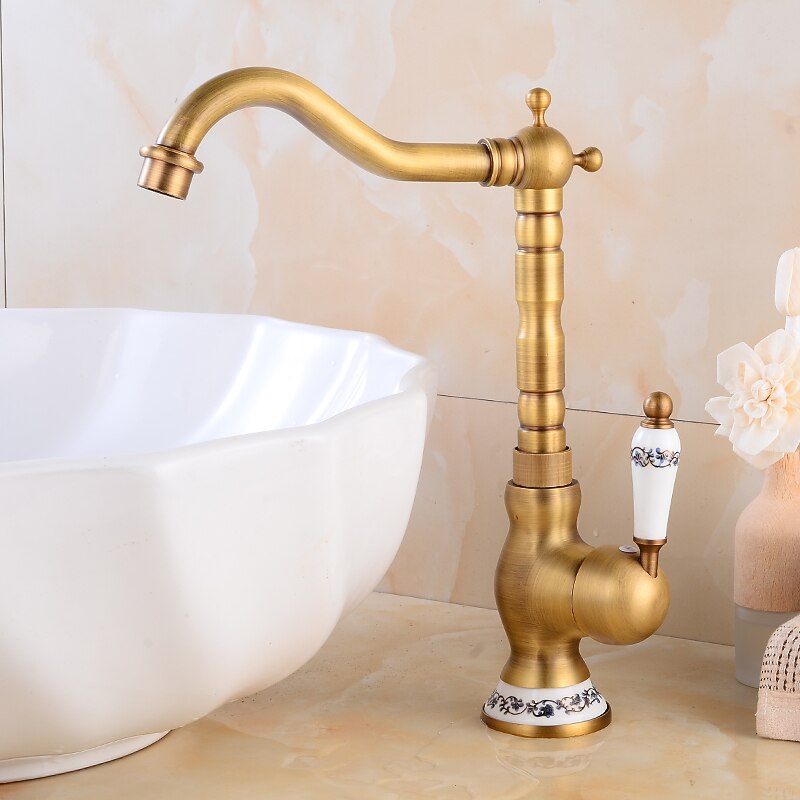 Vintage Kitchen Faucet Sink Mixer Taps, Single Handle Vessel Tap with Cold and Hot Hose3