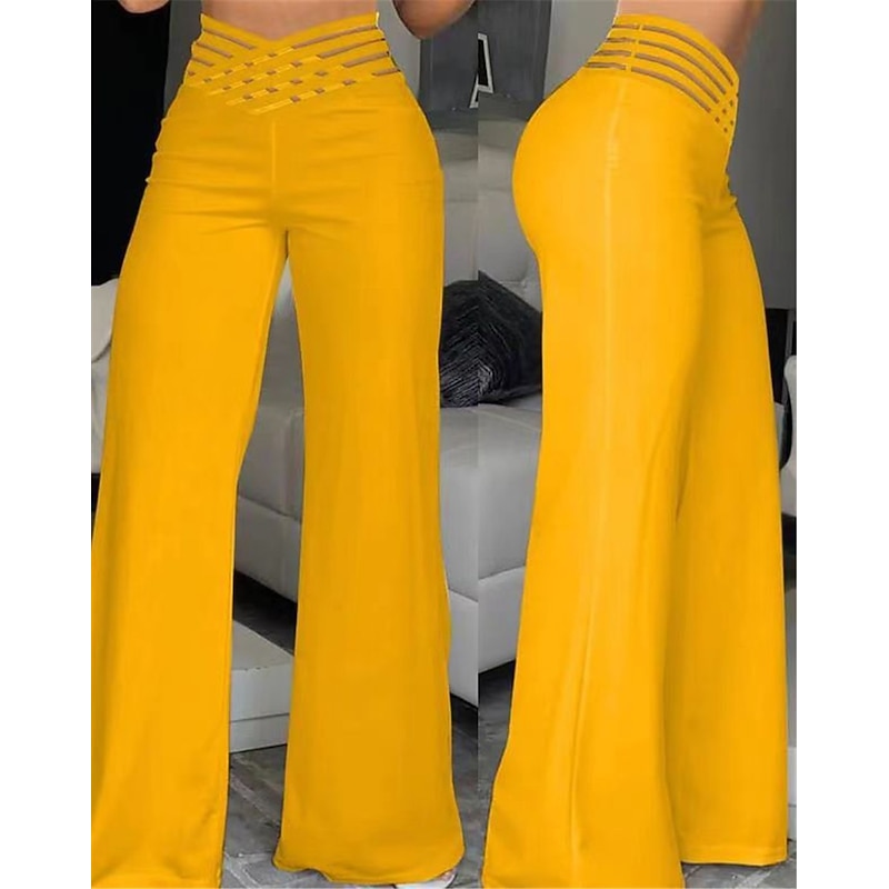 Women's Wide Leg Pants Trousers Fashion Streetwear Work Full Length High Waist Solid Color High Cut Comfort Breathability Soft Micro-elastic Party Daily Wear Robin's Egg Blue Black White Yellow Fall4
