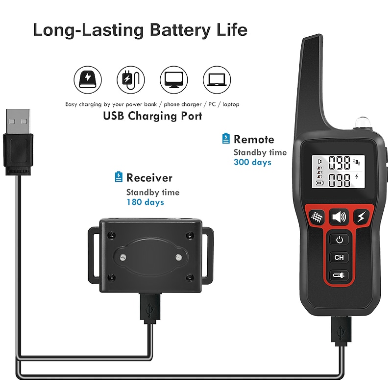 Dog training collar IP67 waterproof three training modes vibration electric shock vibration and electrostatic 100 adjustable steps can check the power level effective control distance 2800 Ft4