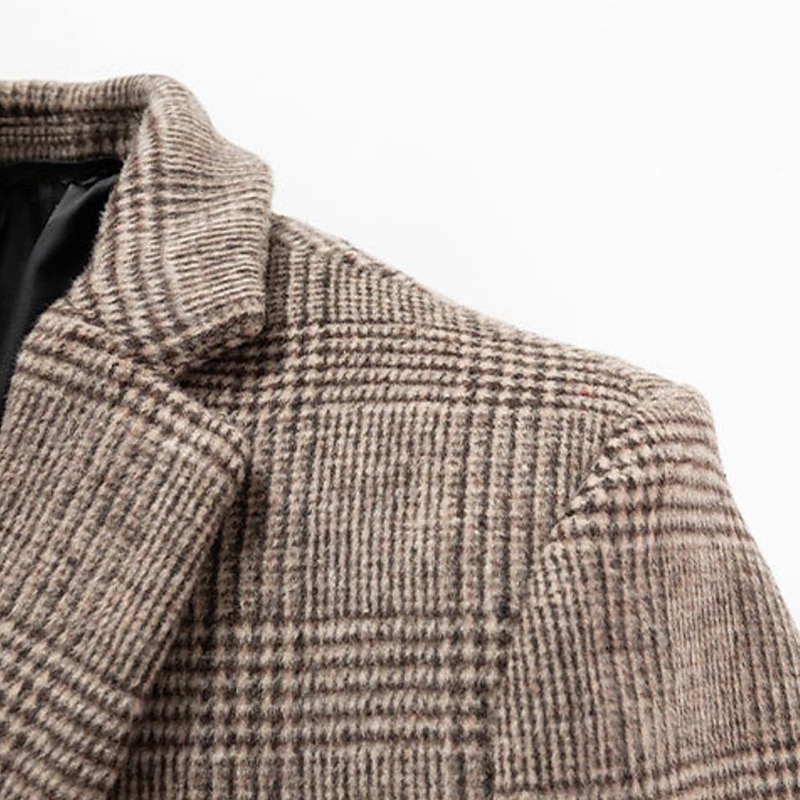 Men's Winter Coat Wool Coat Overcoat Office & Career Daily Wear Winter Polyester Thermal Warm Washable Outerwear Clothing Apparel Fashion Warm Ups Plain Pocket Lapel Single Breasted2