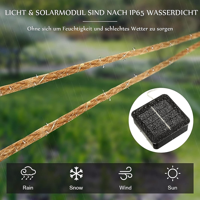 Solar Fairy Lights Rope Sisal Star Illuminated Lamp Garden Light Warm White 2M40LED/7M100LED/15M200LEDS Christmas Lighting for Decoration Outdoor Garden Patio Balcony3