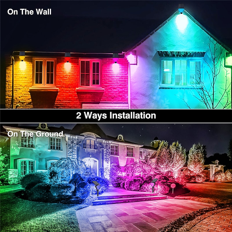 Colorful RGB Solar Lawn Lamp Ground Plug-in Floodlight Outdoor High Brightness Courtyard Landscape Lighting Tree Spotlight Foldable High Brightness Lighting