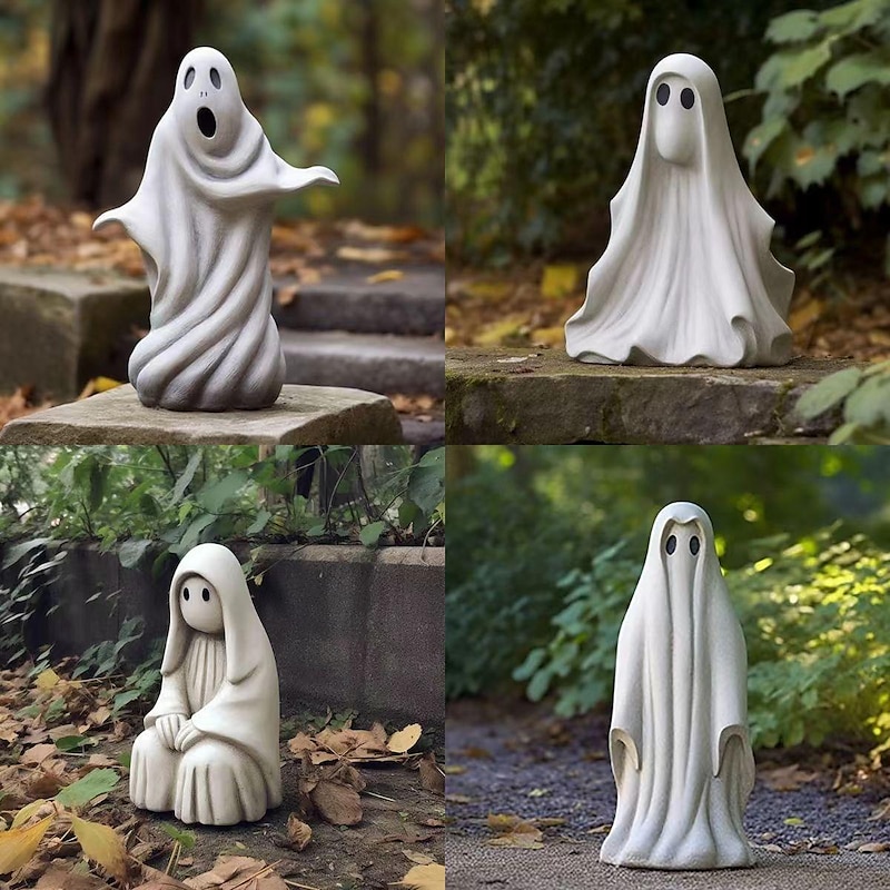 Halloween Ghost Sculpture,Outdoor Statue, Resin Ghost Decor for Yard, Lawn, Porch, Desktop Decoration, Spooky Halloween Tabletop Decor, Garden Crafts 15cm