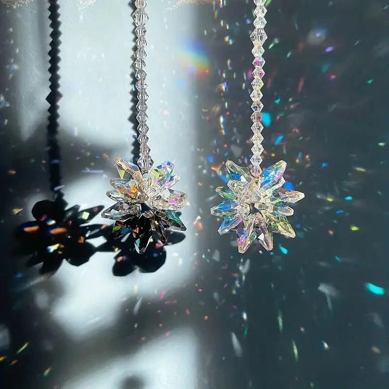 Suncatcher Crystal Flower Wind Chimes -Sun Catchers Indoor Window Teardrop Crystal Beads Prism Sun Catcher Garden Outdoor Home Decorations Hanging Decor for Ceiling Kitchen Light Catcher