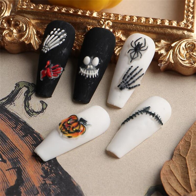 Halloween Decorative Nail Sticker Skull Head Spider Bone Pumpkin Embossed Nail Sticker Halloween Skeleton Decoration3