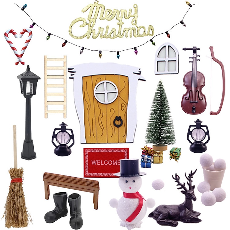 1 12 Dollhouse Christmas Elf Door Mini Doll House Teeth Fairy Door Christmas Decoration Miniature Scene for Christmas Gifts3