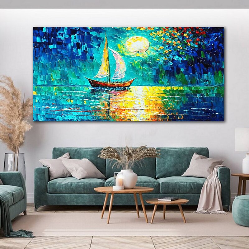 Oil painting hand-painted Wall artAbstract Knife PaintingSea view BlueHome DecorationRolled Canvas Frameless And Unstretched4