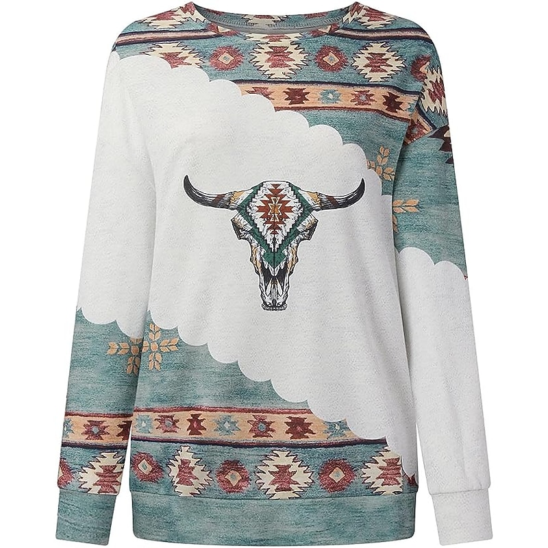 Women's Sweatshirt Pullover Geometric Aztecs Street Casual Vintage Sports Ethnic Round Neck Long Sleeve Top Micro-elastic Fall & Winter Comfrt Breathable Soft Fabric4