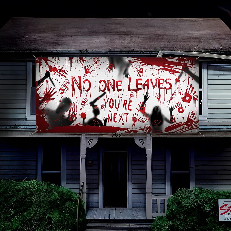 Bloody Halloween Banner- Long Halloween Outdoor Decoration Banner Bloody Hand Background Party Decoration Supplies for Wall Office Fence Yard Garage Backdrop Halloween Decorations3