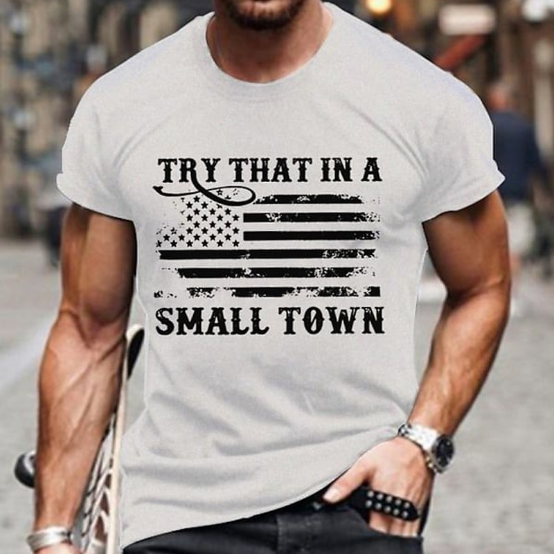 Men's American Flag 'Try That In A Small Town' Short Sleeve Graphic T-Shirt - Black Lifestyle Tee2