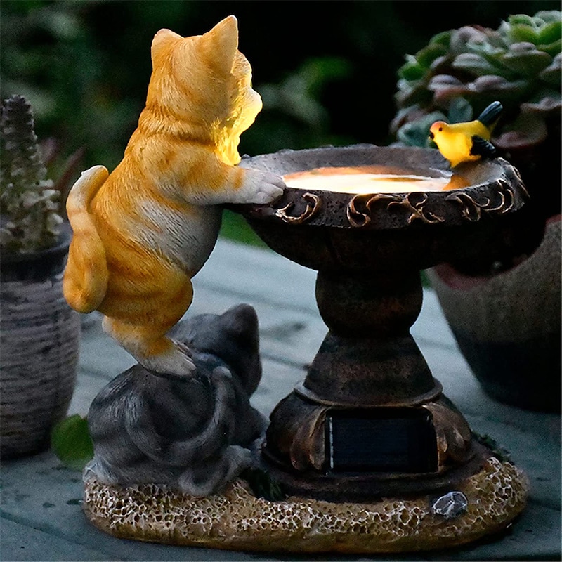 Cartoon Outdoor Solar Landscape Lights - Creative Cat & Rabbit Resin Garden Pathway Decor, Waterproof Courtyard & Balcony Animal Lights3