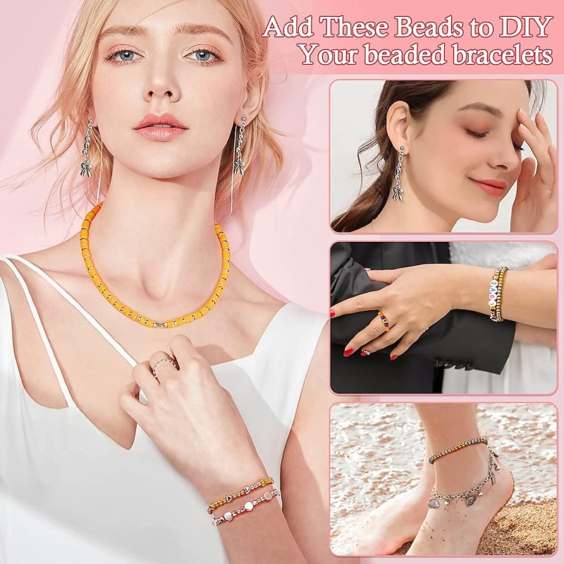 2160pcs Gold Beads for Jewelry Making, Assorted Bracelet Beads Rhinestone Spacer Beads Flat Beads Small Gold Beads for Bracelet Jewelry Making4