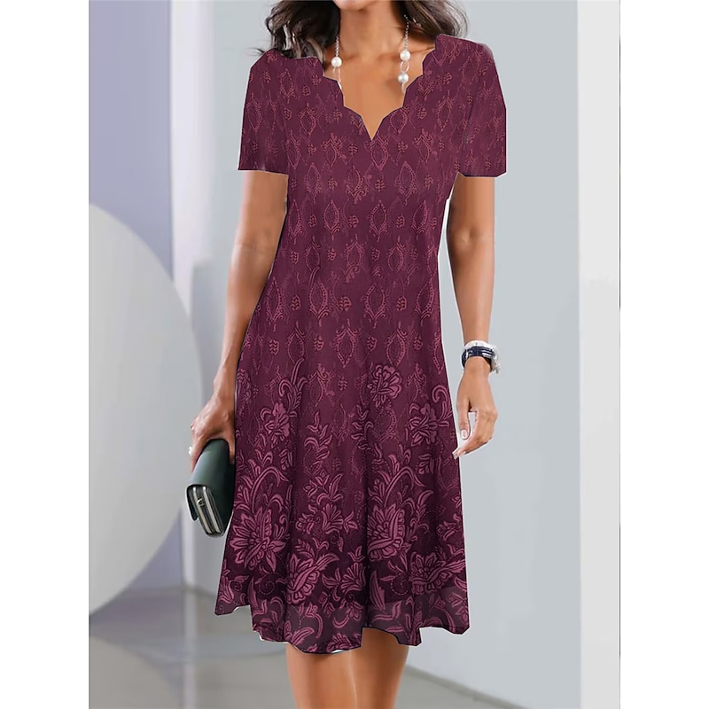 Women's Mini Dress Petite Dress Sundress A Line Dress Summer Dress Fashion Streetwear Modern Outdoor Vacation Daily Loose Fit Floral Short Sleeve Sweetheart Silver Blue Dark Green Fuchsia