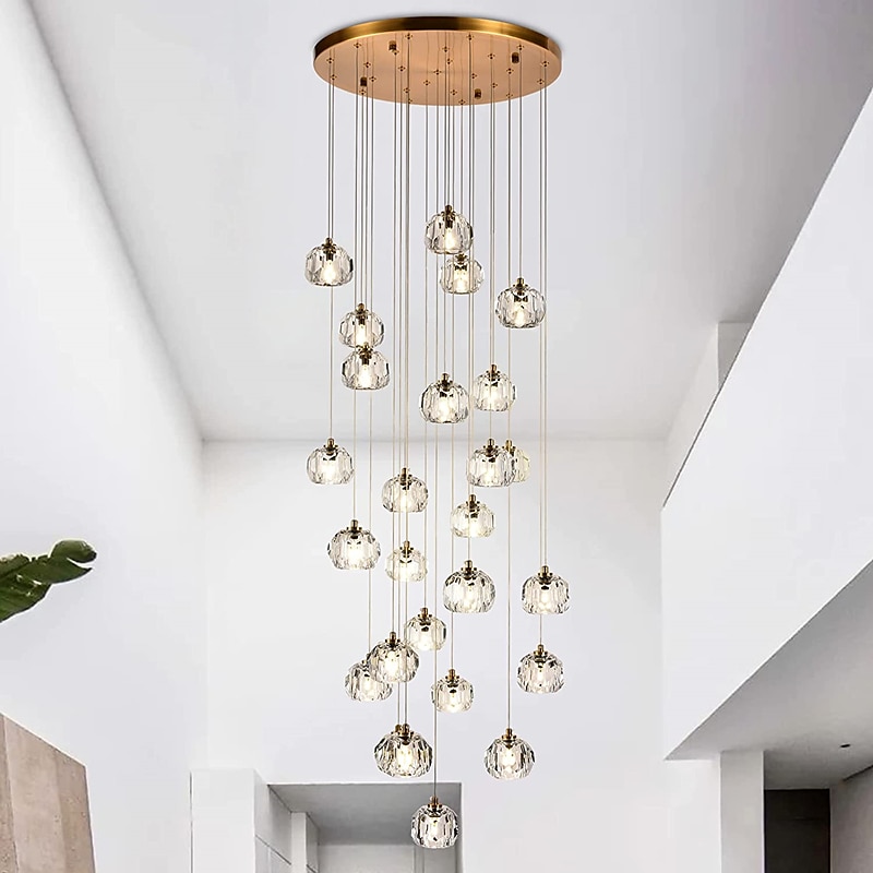 Crystal Chandelier LED Modern Pendant Light Raindrop Ceiling Light Crystal Ball Lighting Fixture 36 Lights for Staircase Living Room Hotel Hallway Foyer Entryway 110-240V